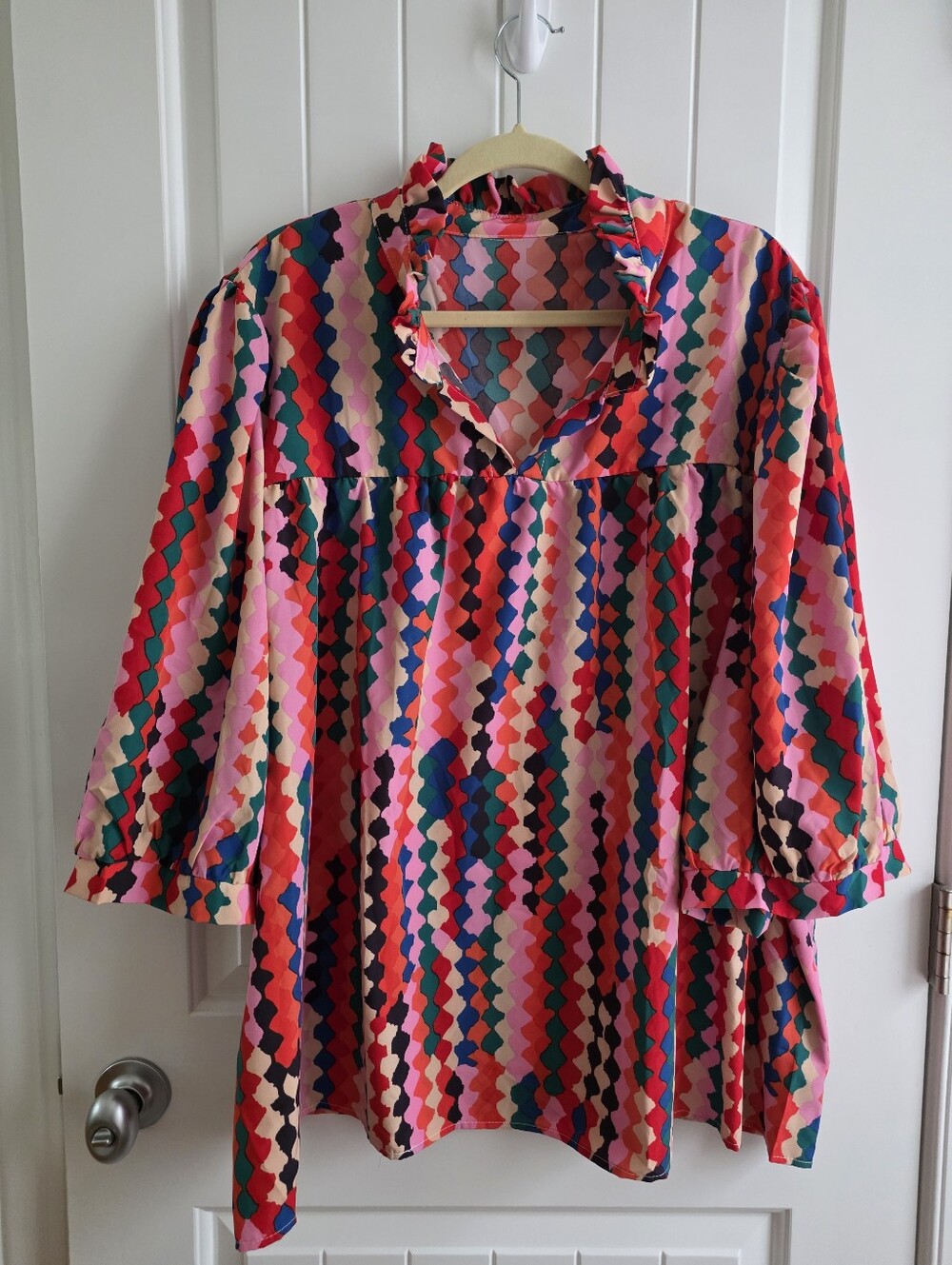 Shein Vibrant Multi-Color Ruffle-Neck Blouse - Women Tops Sz 5XL
